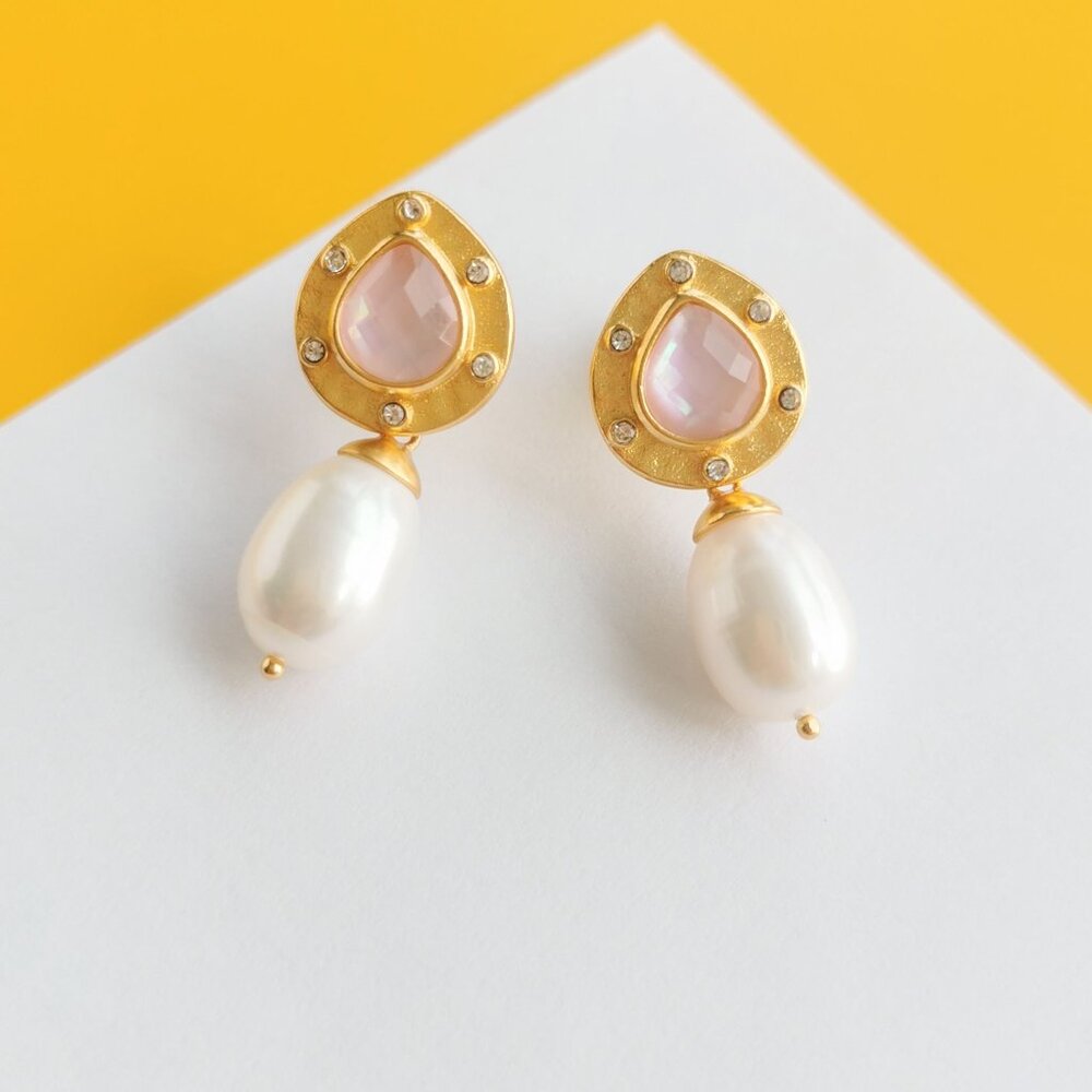 Clementine Gold Pearl Drop Earrings by Julie Vos